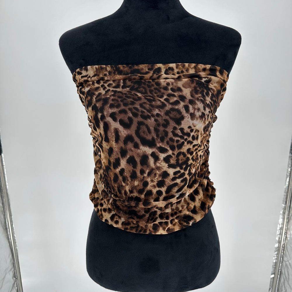 Wearever Brown Leopard Animal Print Ruched Stretchy Tube Top‎ Large